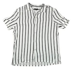 Express Men's Short Sleeve Rayon Black and White Stripe Large